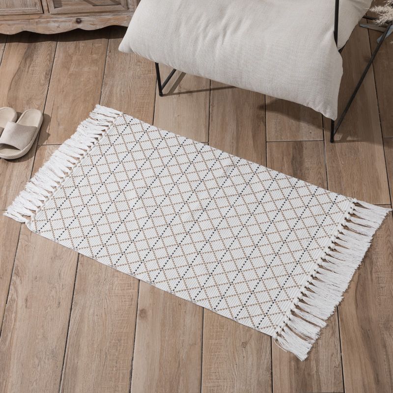 Bohemian Solid Fringe Carpet Cotton Indoor Rug Reversible Pet Friendly Rug for Home Decoration