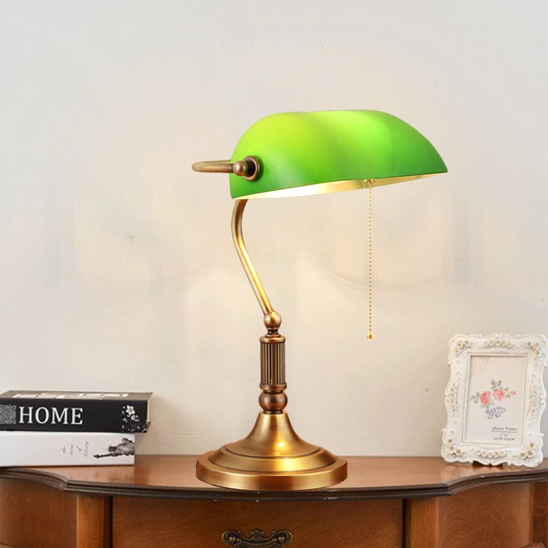 1 Light Rollover Shade Metal Night Light Country Green Glass Nightstand Lamp with Pull Chain for Bedroom