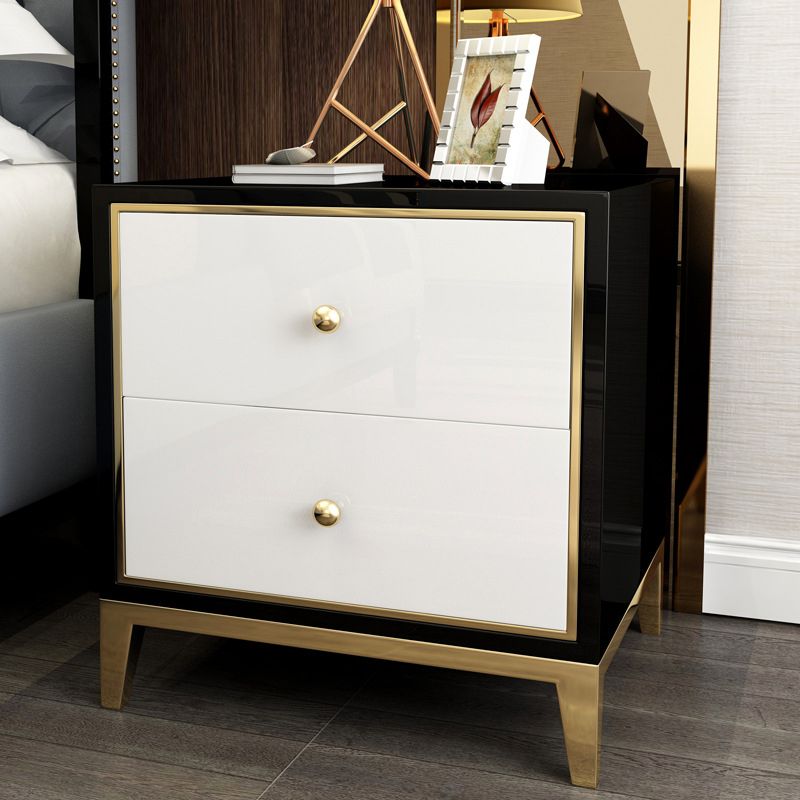 2-Drawer Night Table 19.67" Tall Solid Wood Glam Bedside Cabinet