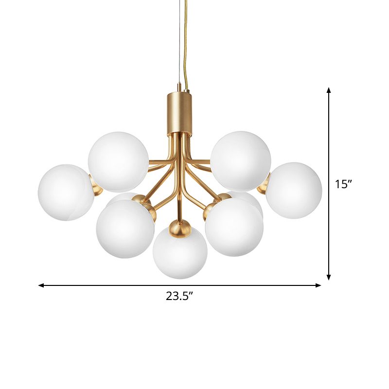 Contemporary 9 Bulbs Chandelier Lighting with Cream Glass Shade Brass Molecular Hanging Lamp Fixture