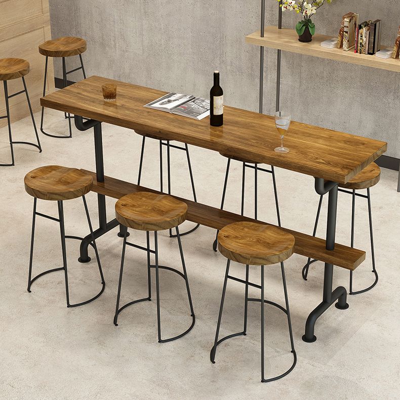 Light Brown Industrial Style Bar Table in Iron and Solid Wood Bar Table