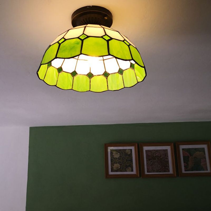 1 Light Bowl Ceiling Lamp Tiffany Style Glass Ceiling Lighting for Living Room