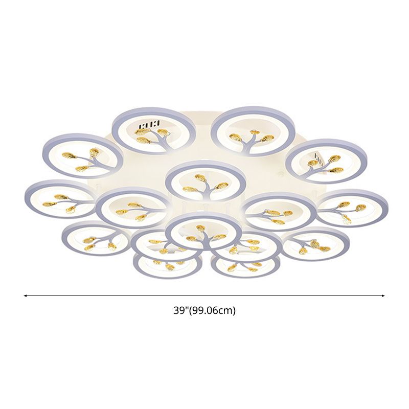 Crystal Tree Shaped Ceiling Lamp Minimalist White LED Semi Flush Light for Living Room