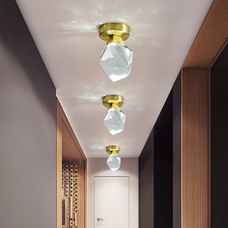 Gemstone Crystal Mini Ceiling Light Postmodern Brass Finish LED Semi Flush Mount Fixture