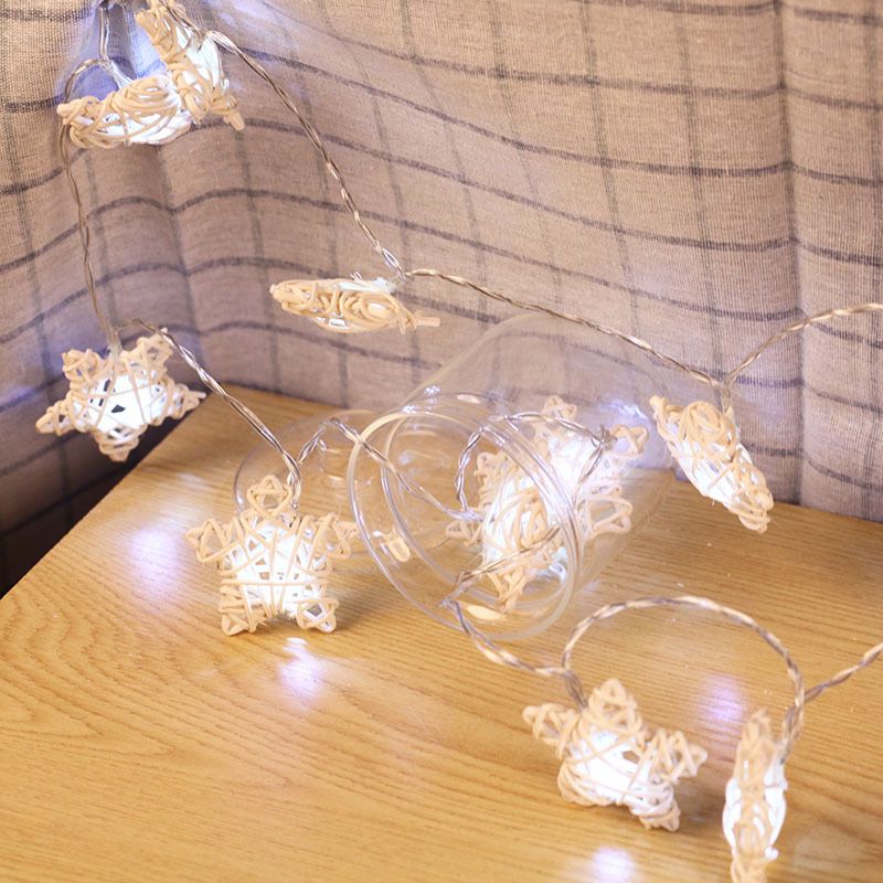 Wood Woven Star String Light Minimalist 40 Bulbs Beige LED Christmas Lamp in Warm/Multi-Color Light, 5m