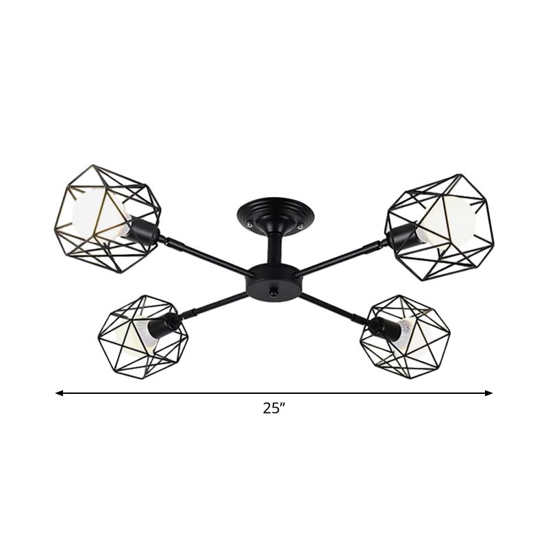 Eisendrahtkäfig rotierende Deckenleuchter Lager 4/6/8-Licht Schlafzimmer Anhängerlampe in Schwarz