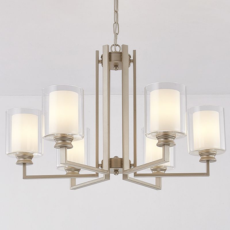 Cylinder Glass Chandelier Light Fixtures Multi Lights Modern Style Pendant Lighting in Gold