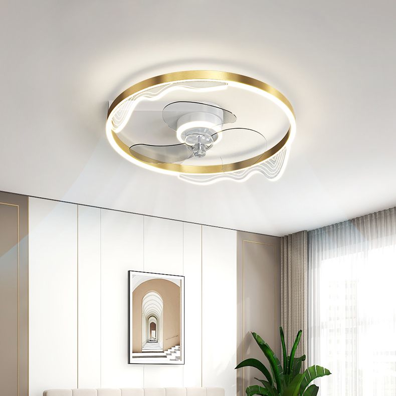 Acrylic Ring Shaped Semi Flush Ceiling Light Stylish Minimalist LED Fan Light Fixture for Bedroom