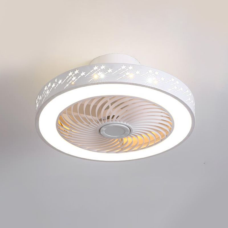 Luz de ventilador circular blanco letrero nórdico led metal semi semi montado en el techo de techo