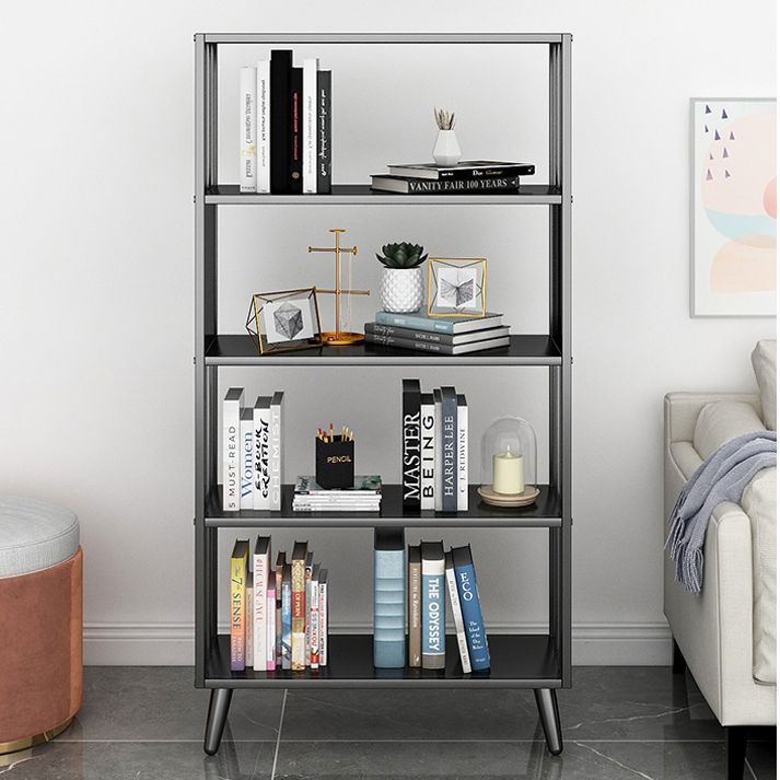 Modern Style Metal Bookshelf Black Open Back Bookcase for Home Office