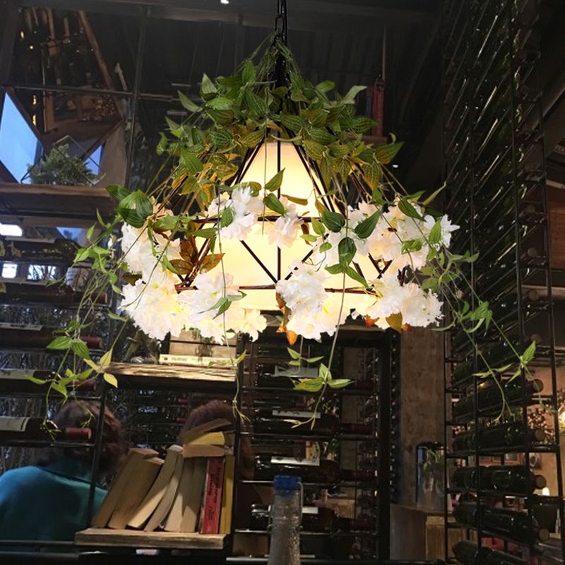 Luce di pianta di diamanti industriali 1 ciondolo in metallo a led lampadina in nero per ristorante, 16 "/19.5" /23.5 "W