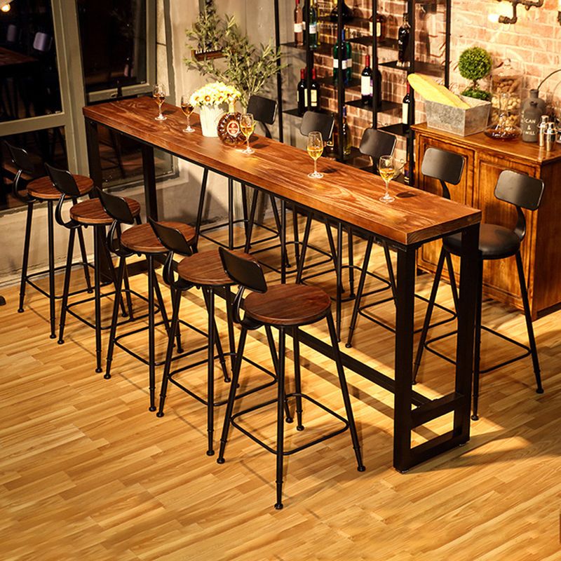 Brown Trestle Industrial Cocktail Bar Table Rectangle Footrest Indoor Bar Wine Table