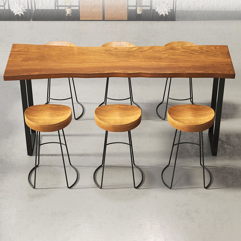 Solid Wood Bar Table Brown Industrial Bar Dining Table with Sled Base