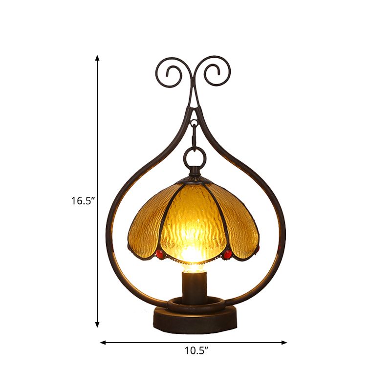 Bronze 1 Head Table Lamp Tiffany Amber Glass Sint-rand Dome Night Light met Scroll Ring Arm