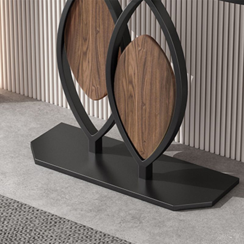 Contemporary Half Moon Console Table with Stone Top and Pedestal Base