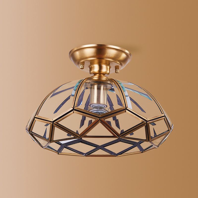 Colonial Style Traditional Flush-mount Light Brass Body Transparent Glass Mini Lighting Fixture for Aisle Corridor