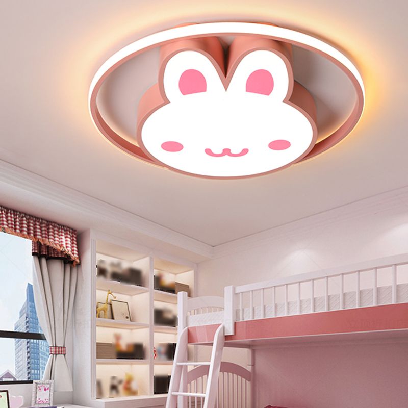 Rabbit Shape Flush Mount Light Modern Style Metal 1 Light Flush Mount in Pink