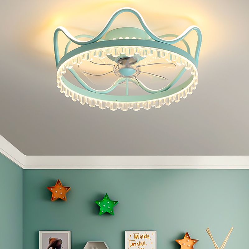 Metal Crown Shape Ceiling Fans Kid Style 2-Lights Ceiling Fan Lamp Fixture