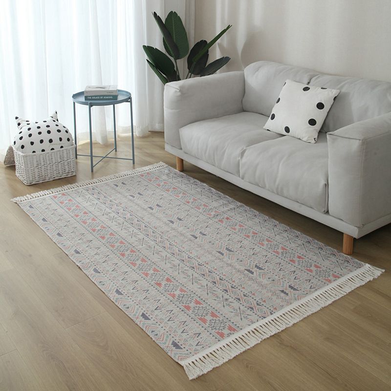 Eclectische woonkamer vloerkleed Multi-gekleurde geometrische gedrukte binnen Tapijt Jute Non-Slip Backing Easy Care Area Tapijt met kwastje