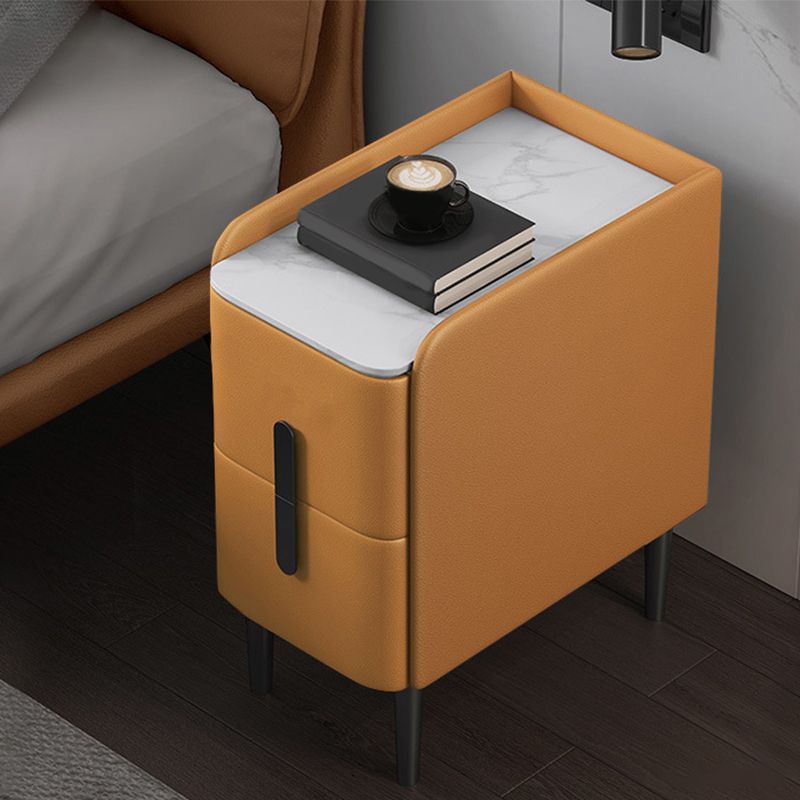 Modern Style Nightstand with 2 Drawers Leather Black Legs and Multi-color Selection