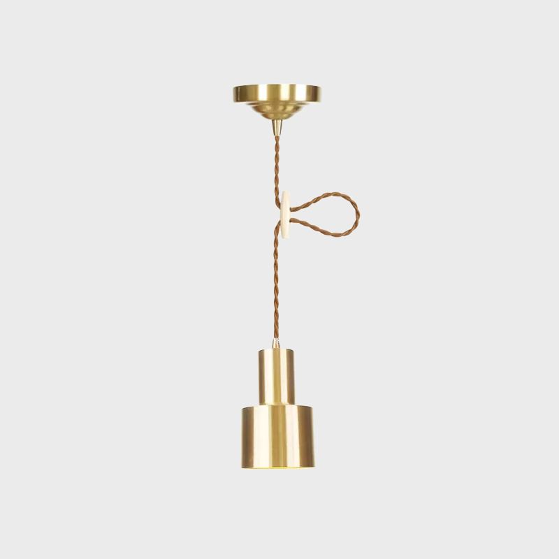 1 Light Cylinder Hanging Pendant Light Industrial Gold Metallic Adjustable Ceiling Hang Fixture