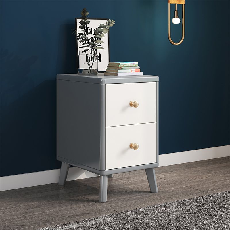 2 Drawers Solid Wood Nightstand Contemporary Night Table With Legs ,19.7" Tall