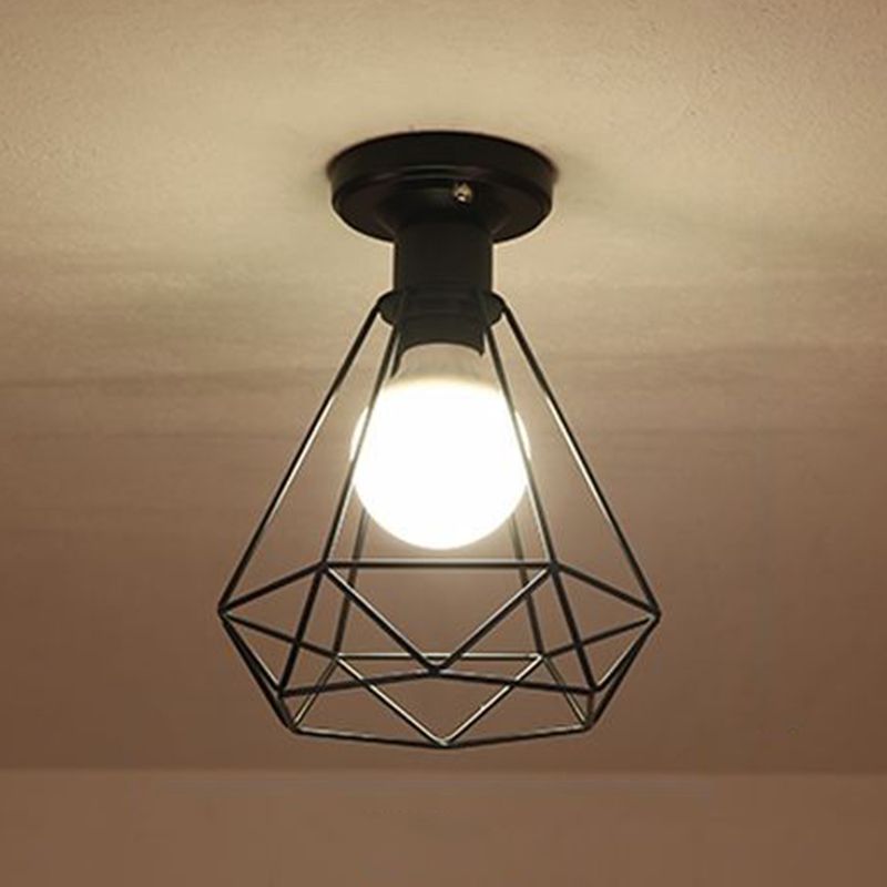 Metal Geometric Shape Flush Mount Lights Modern 1 Light Flush Mount Light Fixture in Black