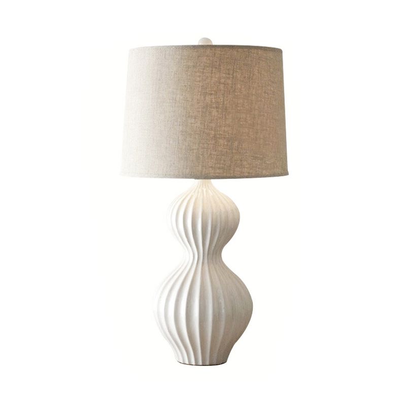 Nordic Shaded Table Light Fabric 1 Bulb Task Lighting in White with Gourd Ceramic Base