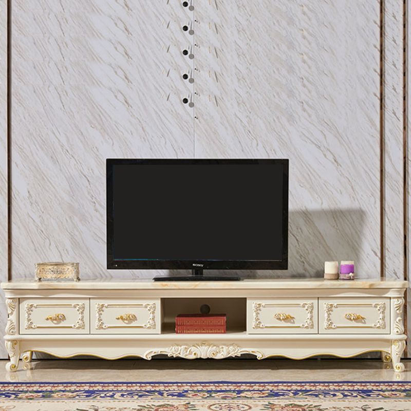 Glam Marble TV Stand White Open Shelving TV Console with Drawers