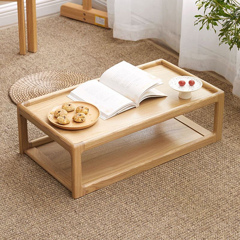 Rectangle Solid Wood Bedroom Modern Coffee Table with Storage Shelf