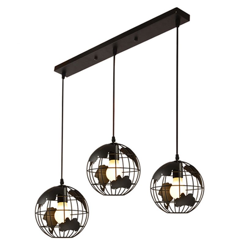 3-Light Ceiling Light, Industrial Style, Earth Shape, with White Ironic Shades