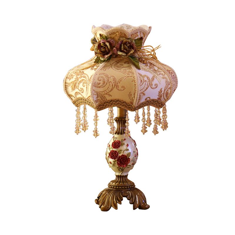 Coffee Vase Nightstand Light Luxury 1 Head Resin Table Lamp with Fabric Shade and Crystal Drop