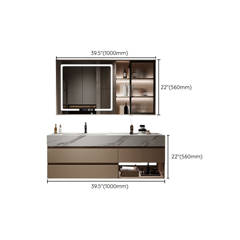 Glam Bath Vanity Quartz Top Standalone Cabinet and 3 Drawers Wall-Mounted Vanity Set