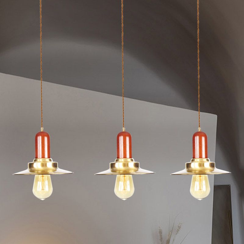 Gold Finish 3/5/7 Bulbs Multiple Hanging Light Industrial Metallic Flat Tandem Ceiling Pendant Lamp