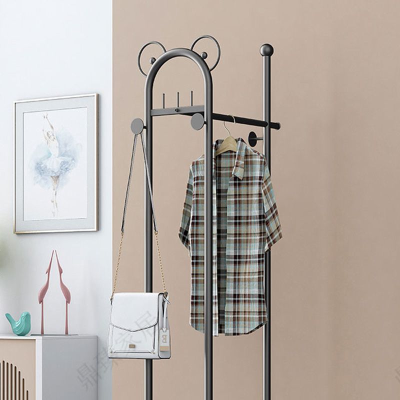 Contemporary Coat Rack Metal Frame Coat Hanger with Basket Storage