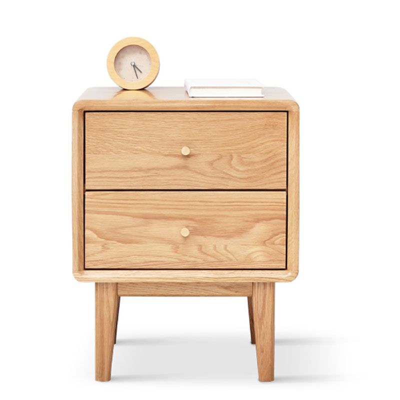 Contemporary Solid Wood Bedside Cabinet with 2 Drawers for Bedroom