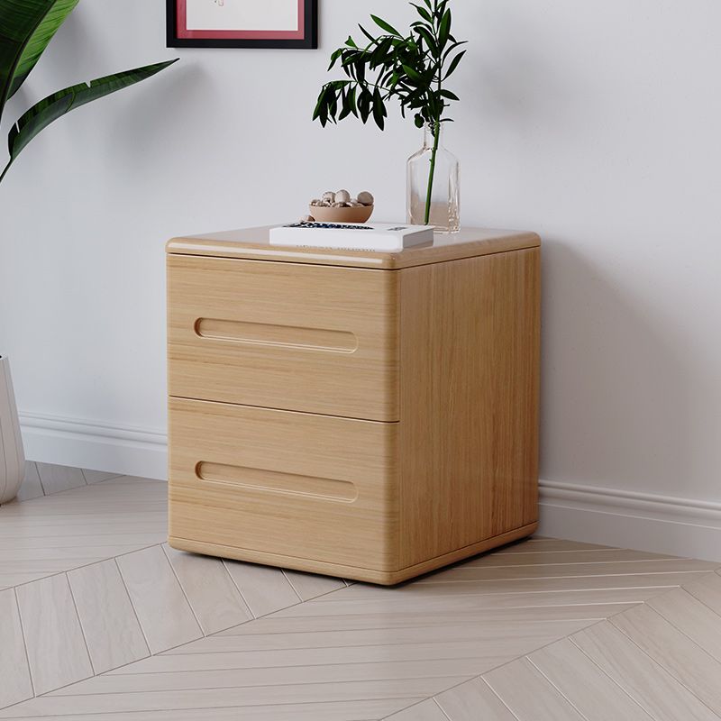 2 Drawers Contemporary Night Table Solid Wood Nightstand ,18.1" Tall