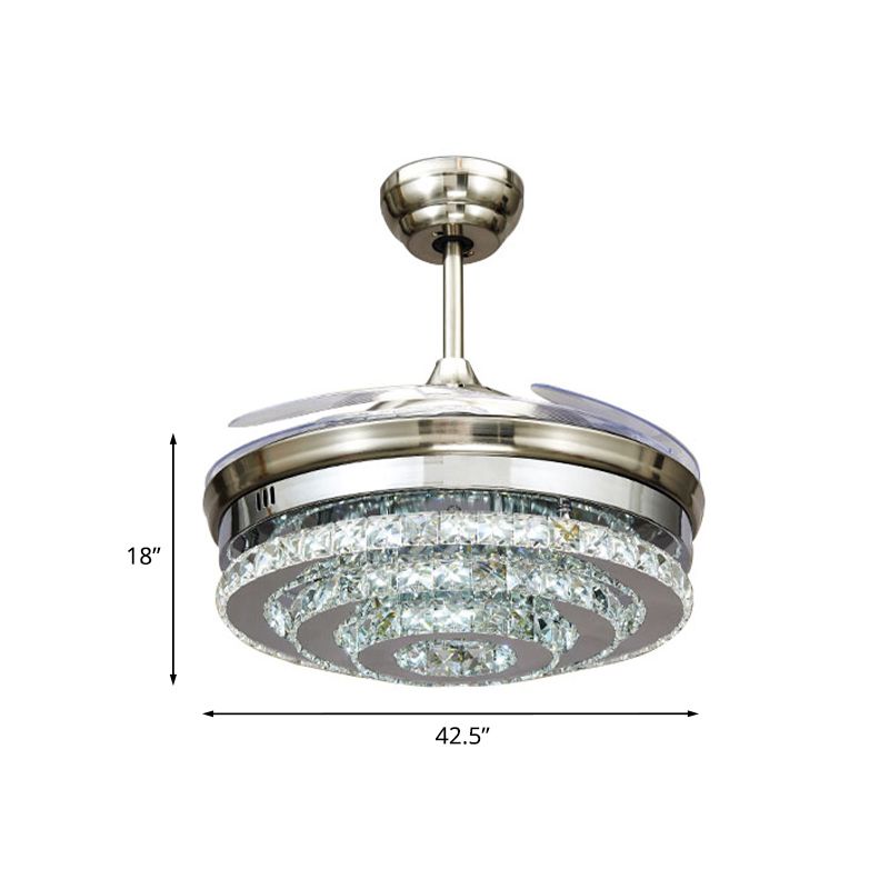 Chrome à 3-ring Flush Mount Fan de plafond Crystal Crystal moderne 4 lames Parlour LED Mount semi-flush Light, 42,5 "W