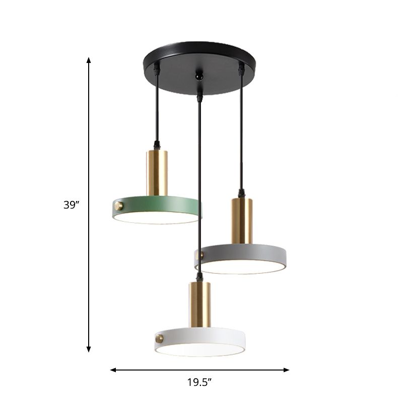 Round/Linear Cluster Circle Pendant Nordic 3 Heads Acrylic White-Grey-Green Ceiling Suspension Lamp in Warm/White/3 Color Light