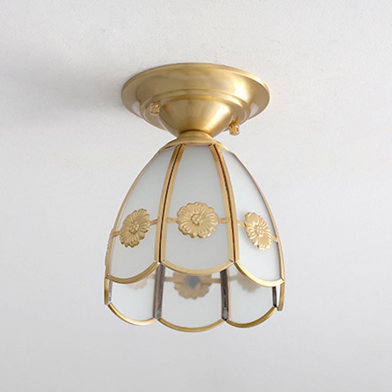 1 Light Semi Flush Mount Light Fixture Traditional Milk Glass Ceiling Light Fixtures for Living Room