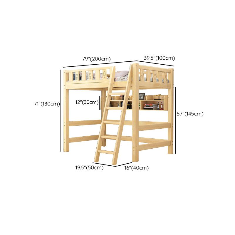 Gender Neutral Solid Wood Loft Bed Scandinavian Kids Bed with Mattress