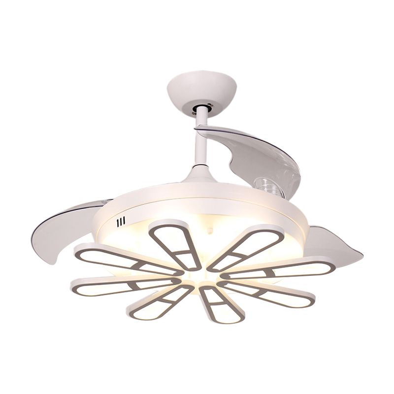 42 "Wide Wit Round Semi Flush Noordse metalen metallic 3-blade LED-plafondventilatorverlichting met langwerpig decor