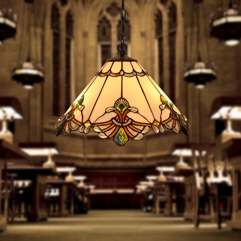 Tiffany-Style Conical Hanging Ceiling Light Stained Glass Suspended Lighting Fixture