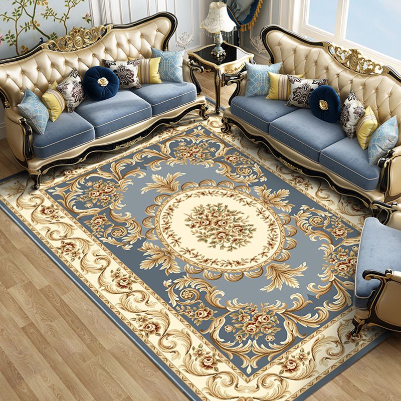 Colorful Blossom Pattern Rug Multicoloured Vintage Carpet Polyester Machine Washable Non-Slip Backing Carpet for Parlor