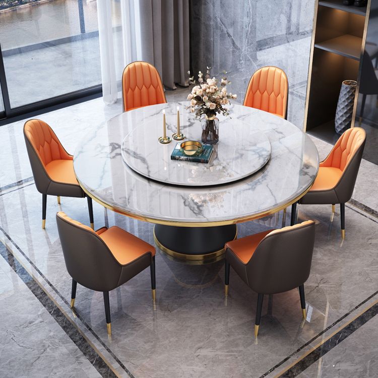 Glam Marble Round Shape Table Kitchen Dining Table with Pedestal Base