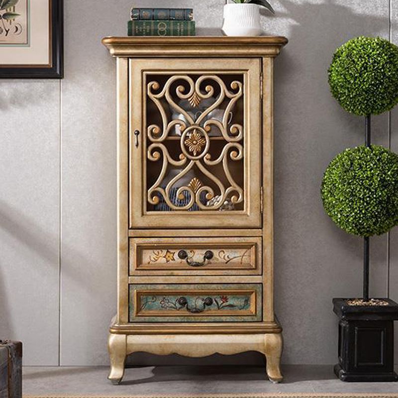 Industrial Accent Cabinet in Distressed Finish Wood with Door and Drawers