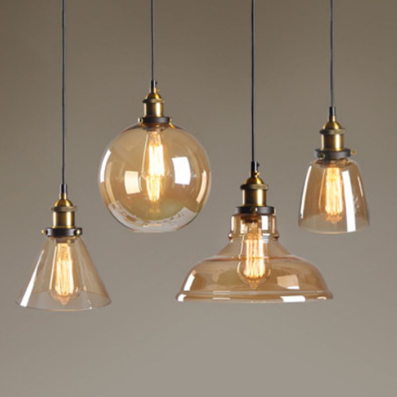 1 Light Glass Hanging Ceiling Light Industrial Pendant Lighting Fixture for Dining Room