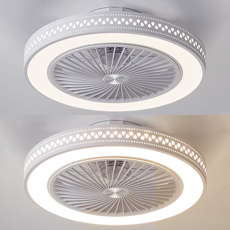 White Hollowed-out Fan Lamp Fixture Modern LED Metal Semi Flush Light for Bedroom