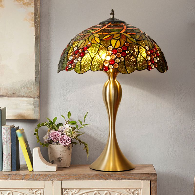 Grape Night Table Light 1-Bulb Handcrafted Glass Victorian Style Reading Lamp in Brass