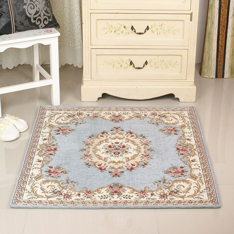 Vintage Study Rug Multi-Color Bud Pattern Carpet Polyester Anti-Slip Pet Friendly Machine Washable Indoor Rug